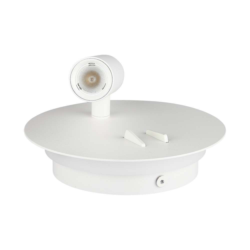 Fali LED olvasólámpa kapcsolóval és USB porttal, 9w, 3000K, meleg fehér, 680lm, 120°, fehér, CRI>80, V-TAC, 211489