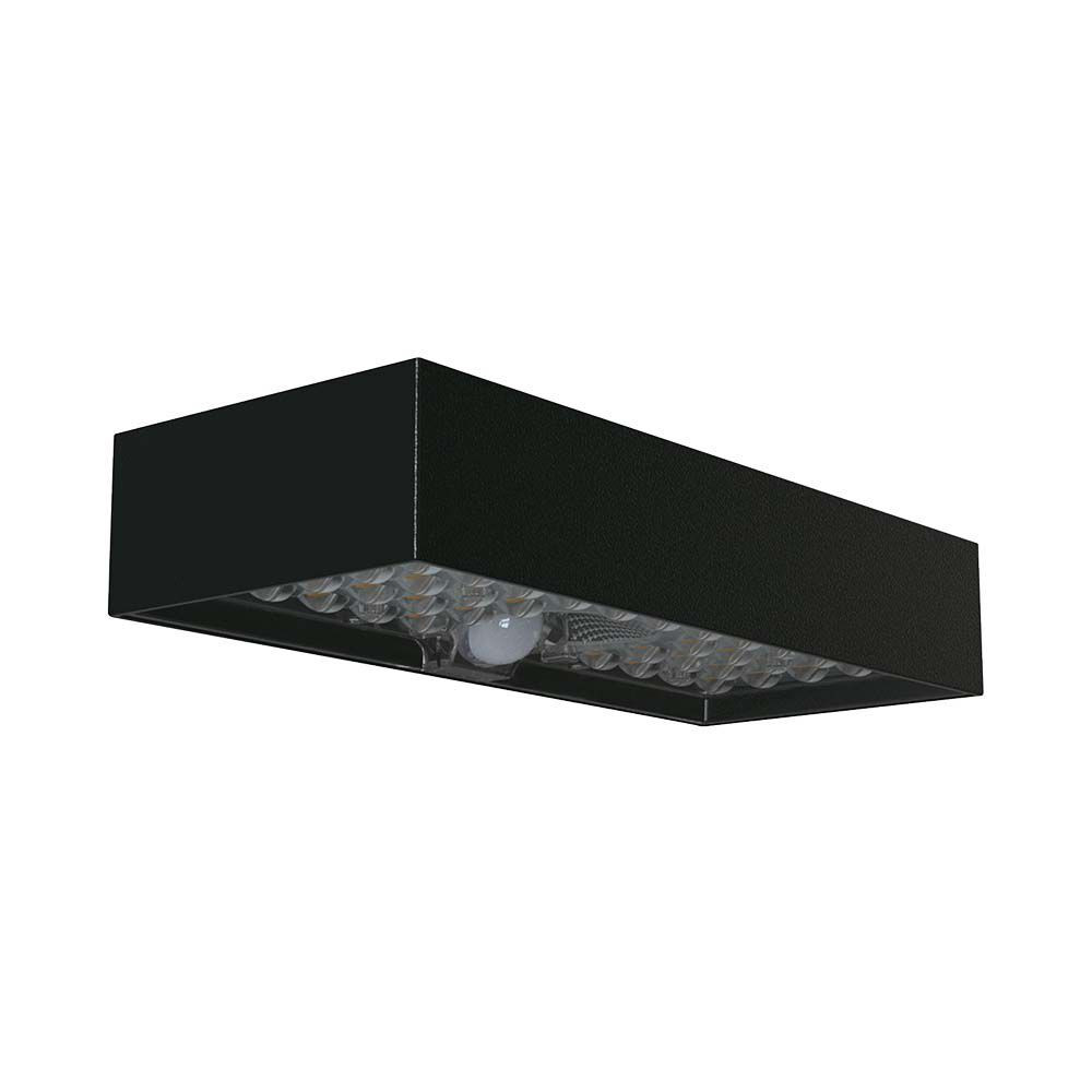 Szolár LED fali lámpa mozgásérzékelővel, 6w, 4000K, természetes fehér, 900lm, 140°x70°, fekete, IP65, V-TAC, 10307