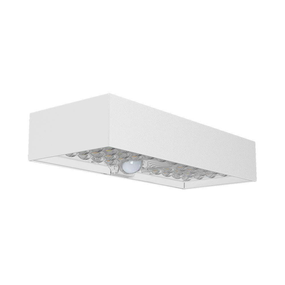 Szolár LED fali lámpa mozgásérzékelővel, 6w, 4000K, természetes fehér, 900lm, 140°x70°, fehér, IP65, V-TAC, 10308