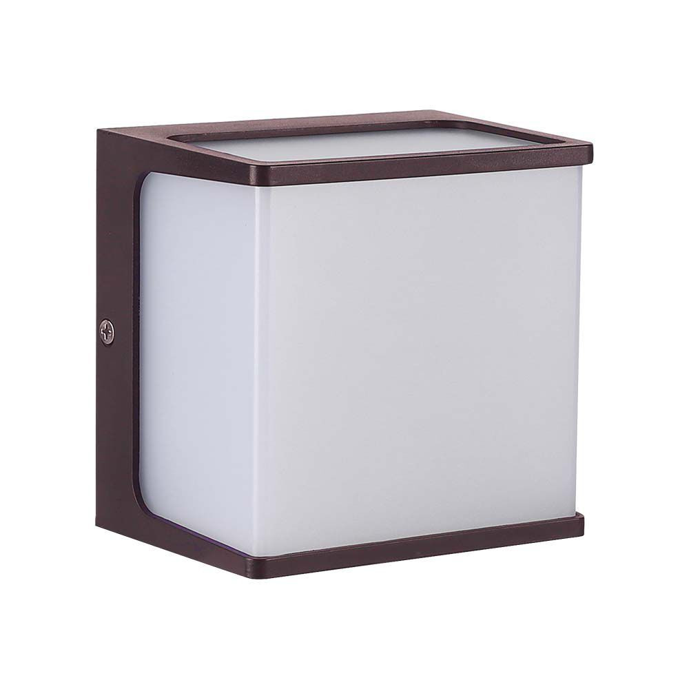 Kültéri LED fali lámpa négyzet alakú, 8w, 3000K, meleg fehér, 750lm, 167°, barna, CRI>80, IP65, V-TAC, 10282