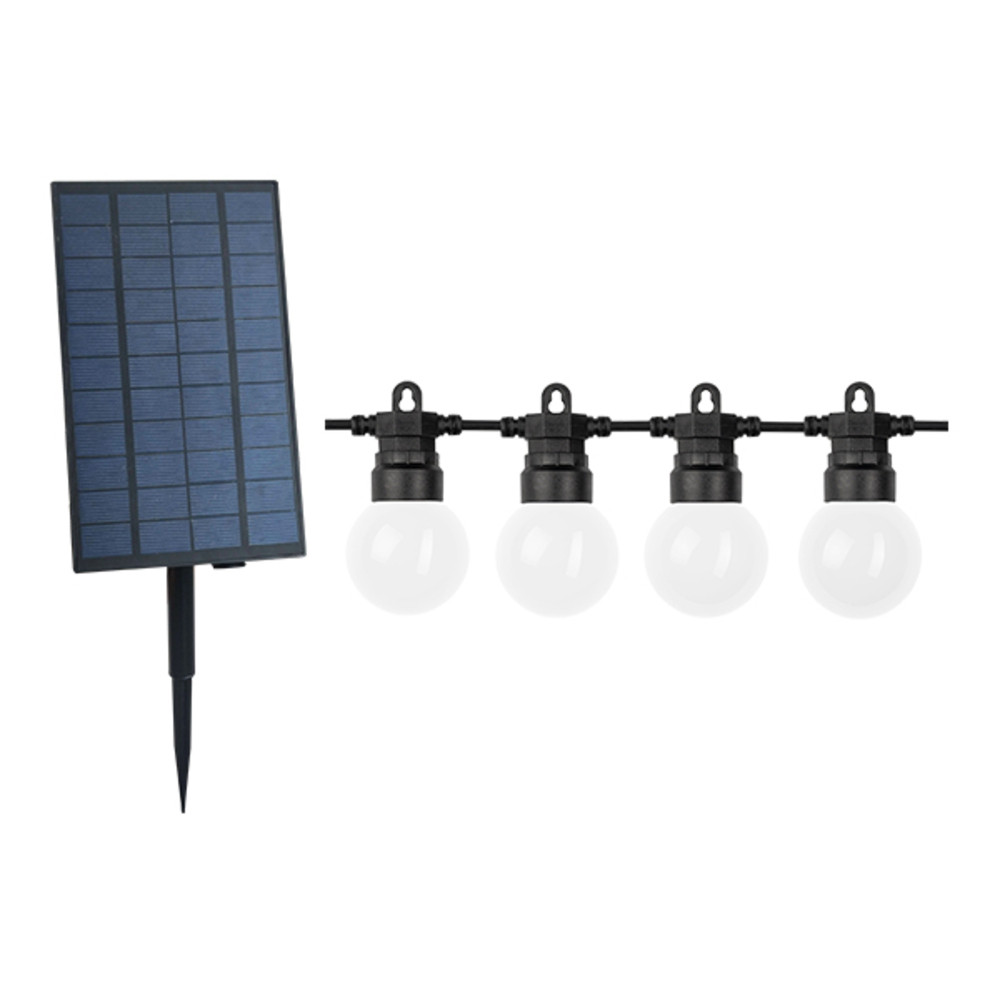 Kültéri napelemes fényfüzér - tejfehér - g50 10m 20 db, 2800K, meleg fehér, 128 lm, IP65, Optonica, 9092