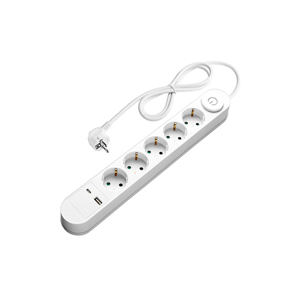 Elosztó 5 foglalattal + ki/be gomb és 2 db usb, 5x Német foglalat, Optonica, 7618