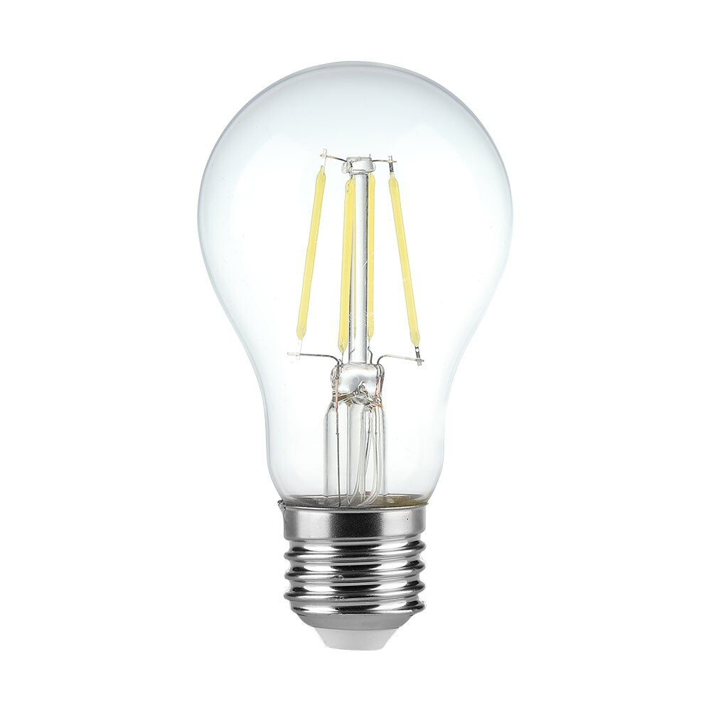LED izzó átlátszó filament E27, 4w, 6500K, hideg fehér, 400lm, 300°, CRI>80, V-TAC, 217120