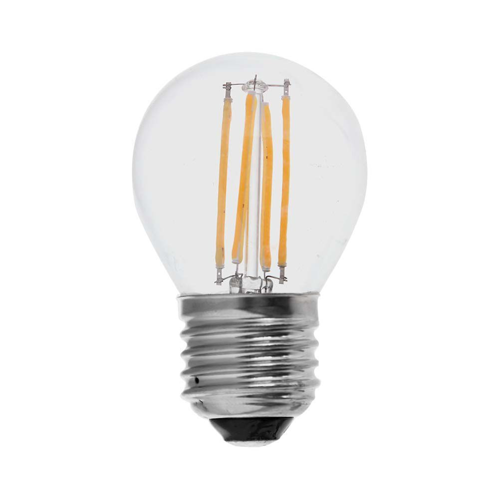 LED izzó átlátszó filament Clear gömb alakú E27, 6w, 4000K, természetes fehér, 600lm, 300°, CRI>80, V-TAC, 212843