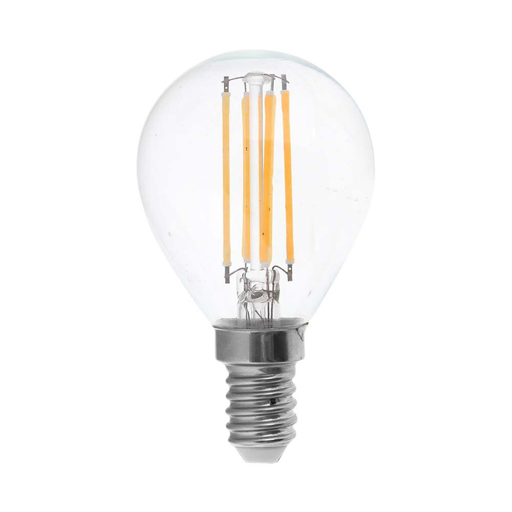 LED izzó átlátszó filament Clear gömb alakú E14, 6w, 4000K, természetes fehér, 600lm, 300°, CRI>80, V-TAC, 212846