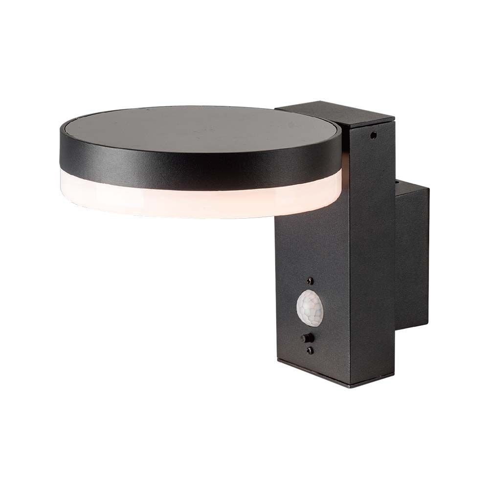 Szolár LED fali lámpatest mozgásérzékelővel, 3000K, meleg fehér, 220lm, fekete, IP54, V-TAC, 23016