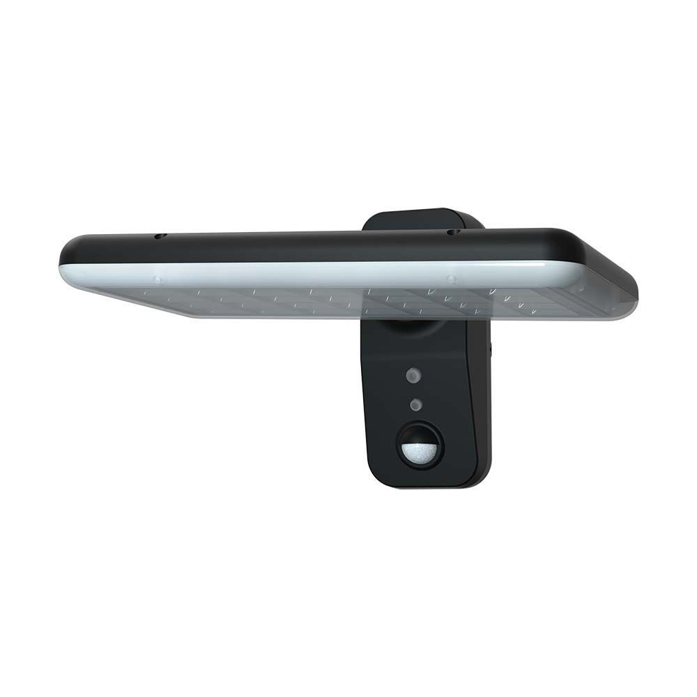Szolár LED fali lámpa mozgásérzékelővel, 15w, 6000K, hideg fehér, 2000lm, 95°x85°, fekete, IP65, V-TAC, 10315