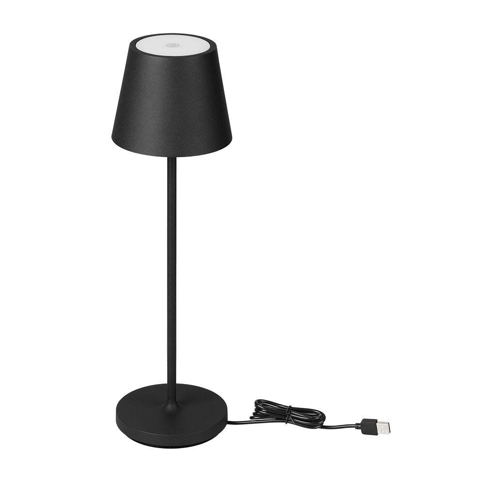 Újratölthető asztali lámpa, 1,5w, 3000K, meleg fehér, 150lm, 180°, fekete, dimmelhető, IP54, V-TAC, 23447