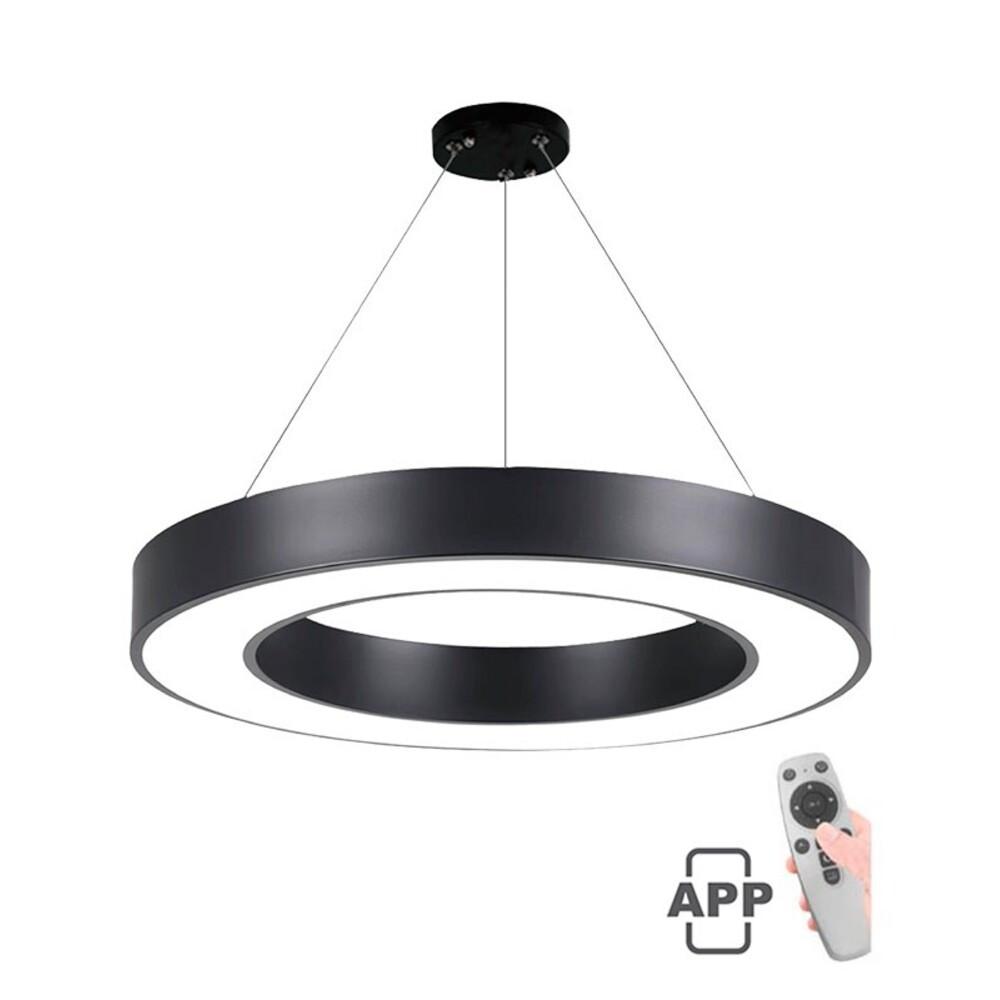 LED függesztett kerek lámpatest FINESSE D-60 φ600*H70 60W szabályozható fényerő+mobil applikáció fekete 2026310 VITO