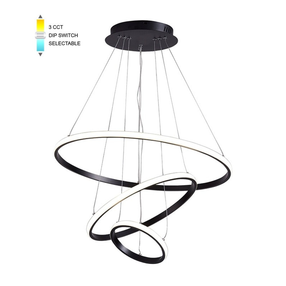 LED függesztett lámpa TRIO-1 φ200+400+600 56W 3xCCT-DIP kapcsoló, fekete 2026350 VITO