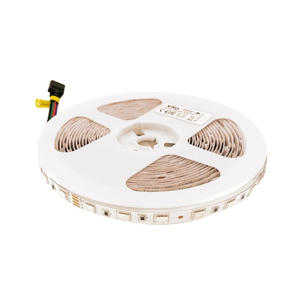 SMD LED szalag LEDStrip+ 24V 5050 60 LED/m 14,4W/m 1470lm/m RGB IP65 3m ragasztó 5m/tekercs vághatóság 10cm 5540790 VITO