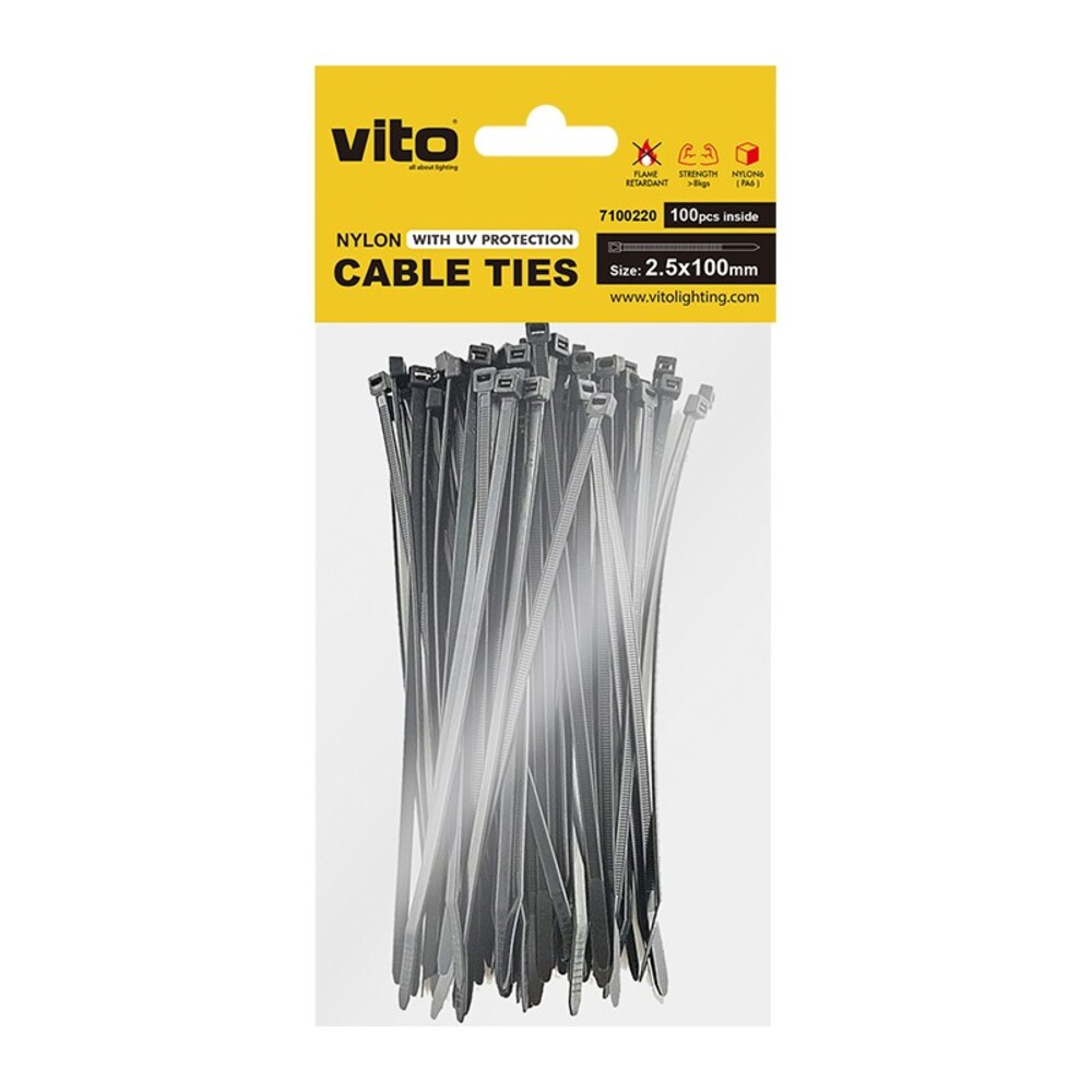 Műanyag gyorskötöző 2.5x100mm fekete 100 db/csomag 7100220 VITO