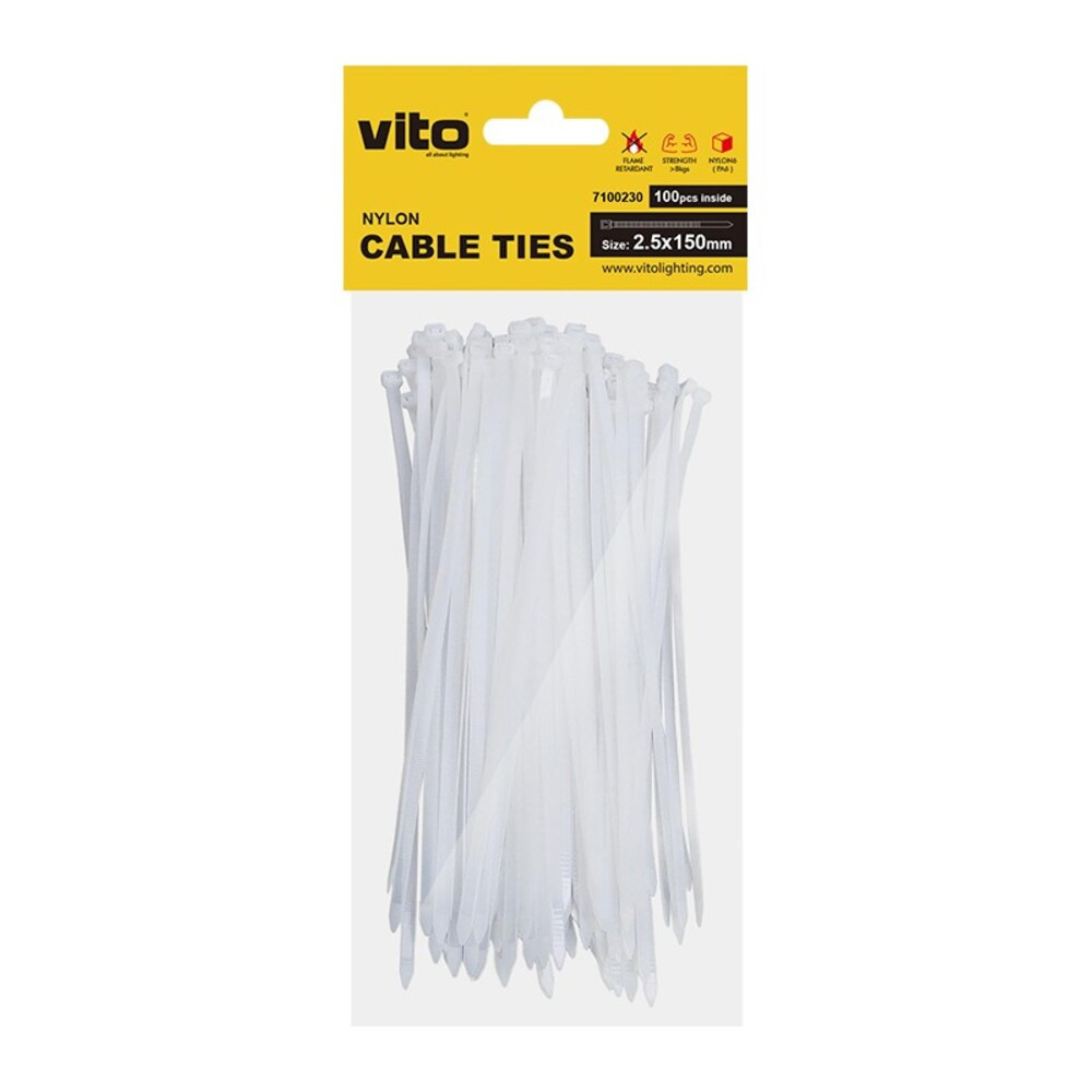 Műanyag kábelkötegelő 2.5X150mm fehér 100 db/csomag 7100230 VITO
