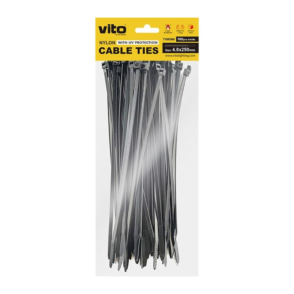 Műanyag kábelkötegelő 4.8x250mm fekete 100 db/csomag 7100360 VITO