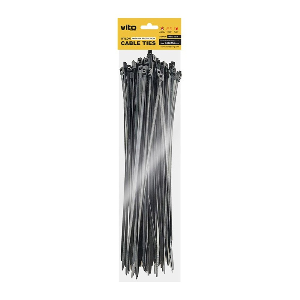 Műanyag kábelkötegelő 4.8x350mm fekete 50 db/csomag 7100400 VITO