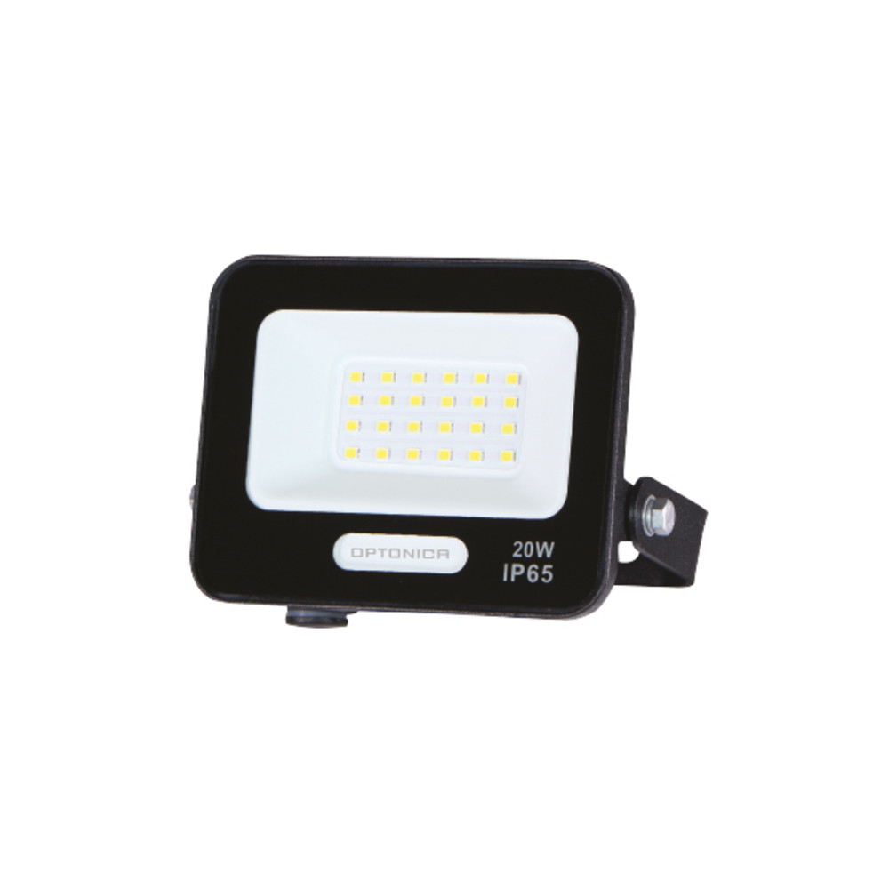 LED smd reflektor, fekete, IP65, 15 cm-es kábellel, 20W, 6000K, hideg fehér, 1800 lm, Optonica, 15819