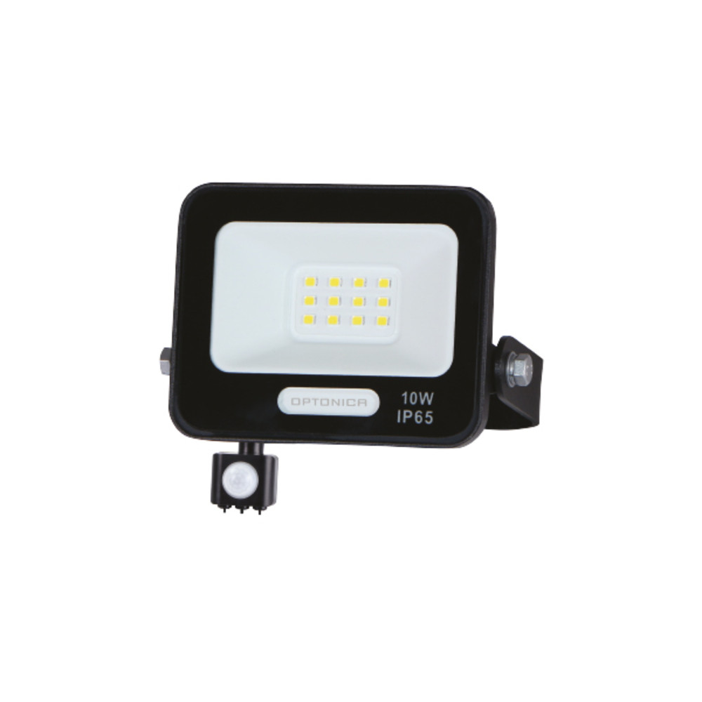 LED smd reflektor IP65 feketetel és érzékelővel, 10W, 6000K, hideg fehér, 900 lm, Optonica, 15848