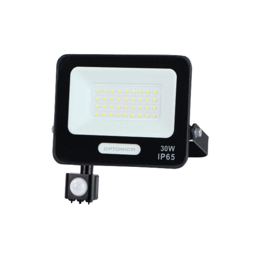 LED smd reflektor IP65 feketetel és érzékelővel, 30W, 6000K, hideg fehér, 2700 lm, Optonica, 15854