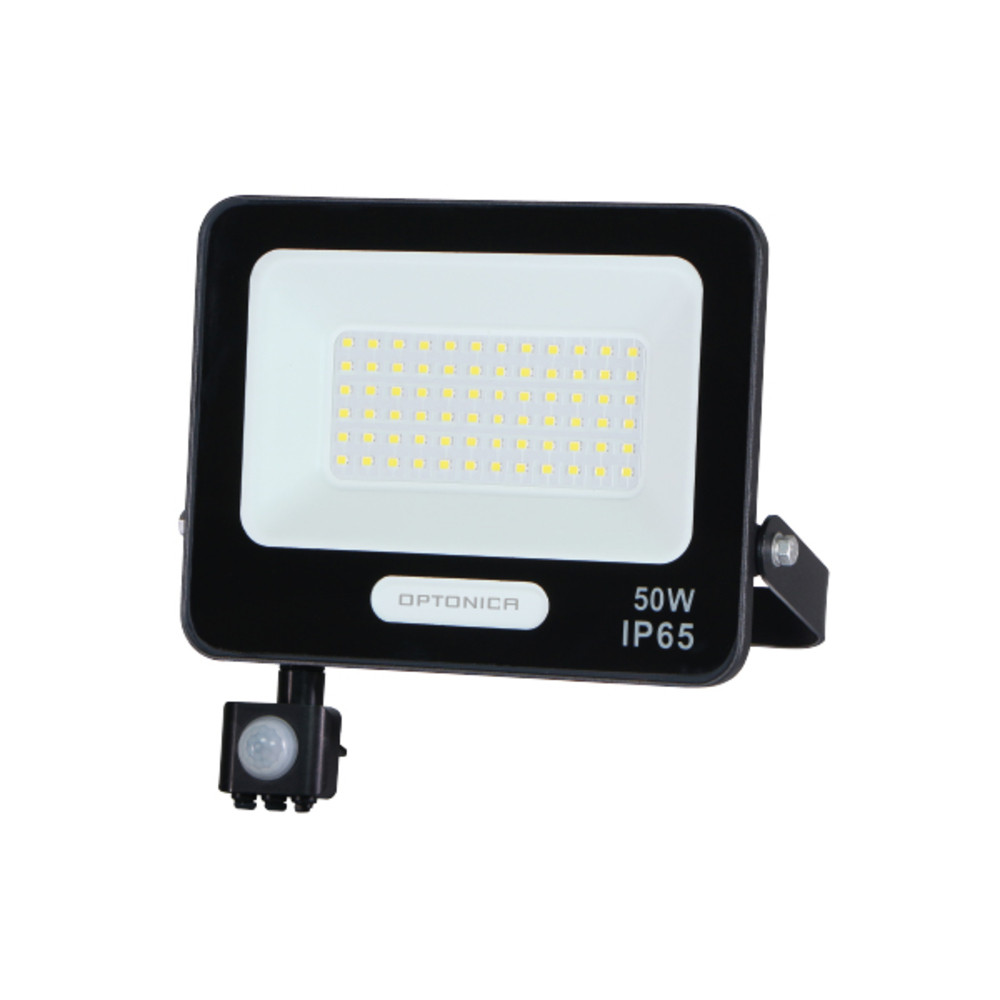 LED smd reflektor IP65 feketetel és érzékelővel, 50W, 4000K, természetes fehér, 4500 lm, Optonica, 15858