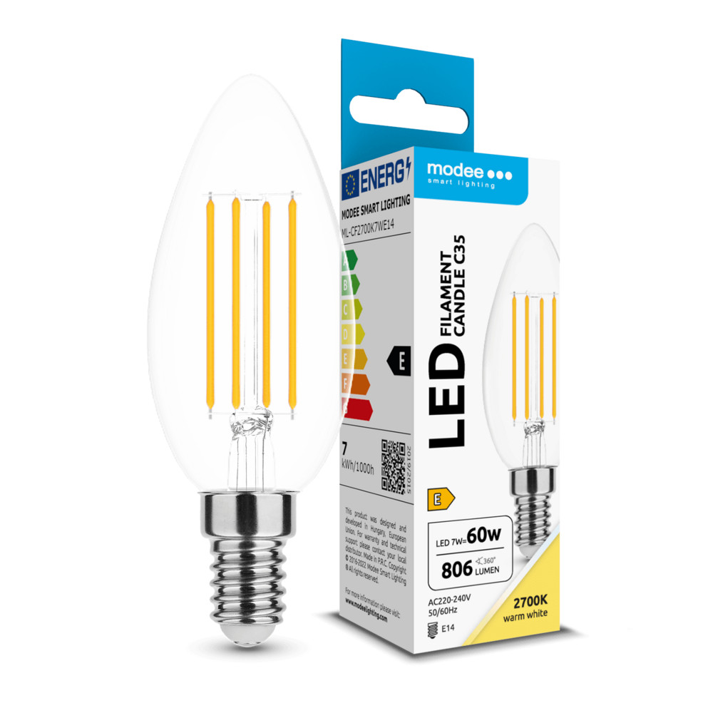 Modee LED Izzó Filament Gyertya C35 7W E14 360° 2700K (806 lumen) ERP