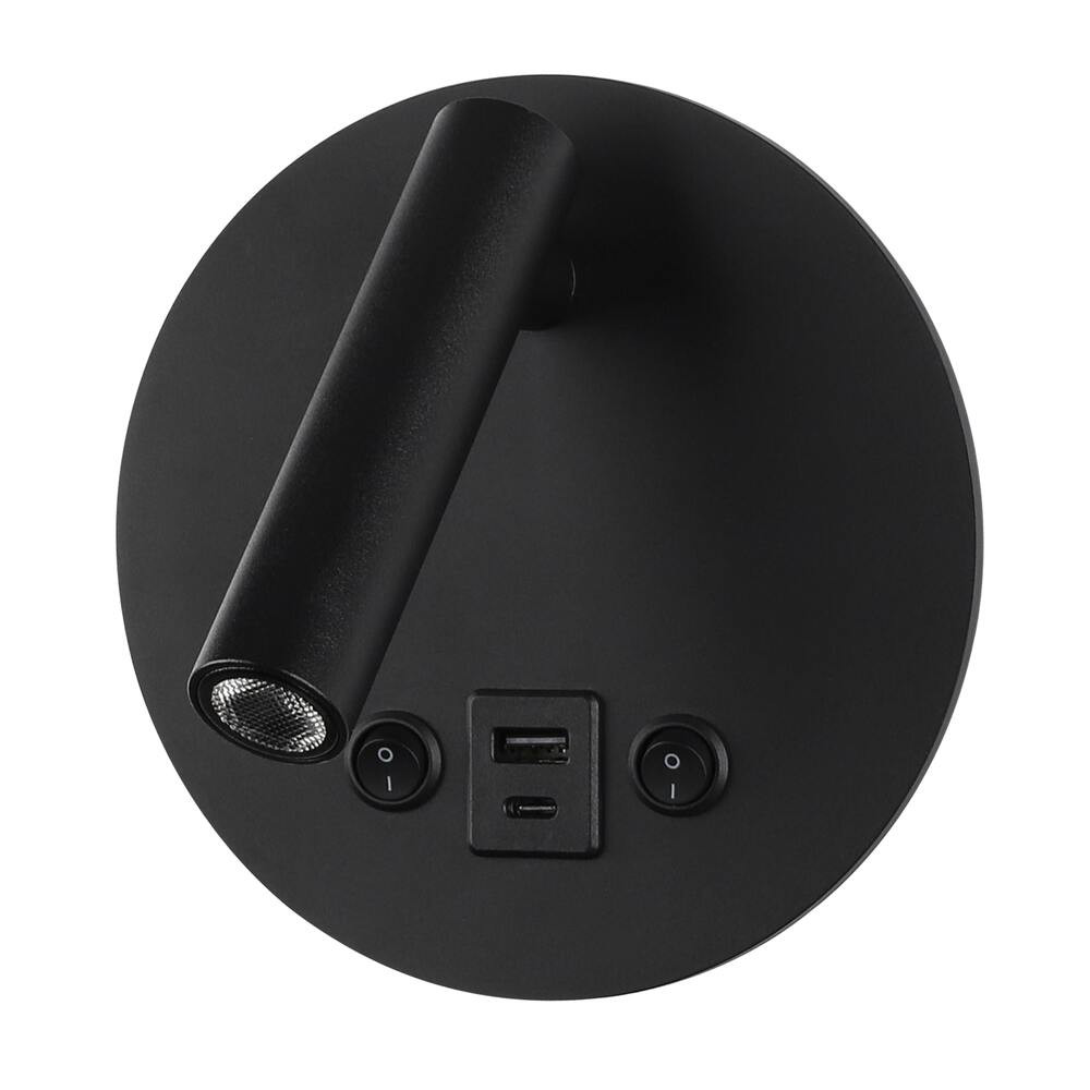 LED fali lámpa 8w ki/be kapcsolóval + usb fekete, 2700K, meleg fehér, 700 lm, Optonica, 7585