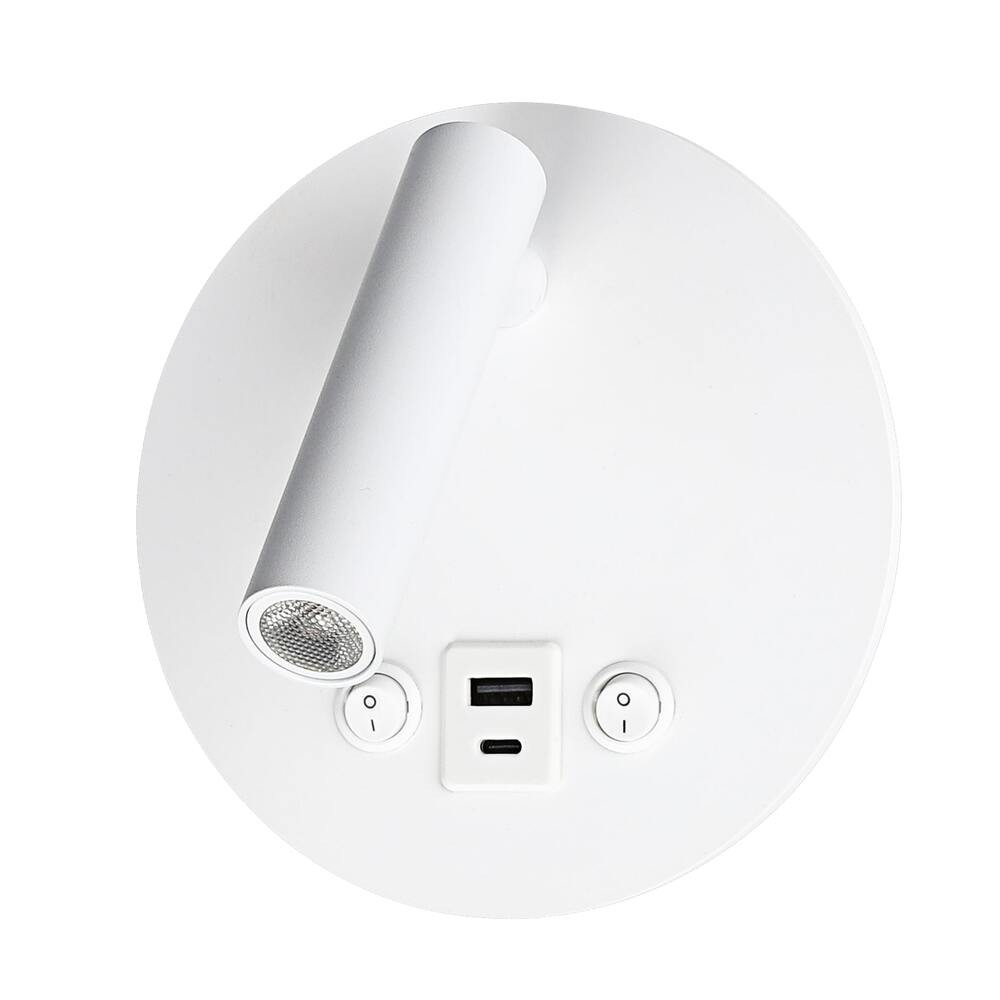 LED fali lámpa 8w ki/be kapcsolóval + usb fehér, 4200K, természetes fehér, 700 lm, Optonica, 7588