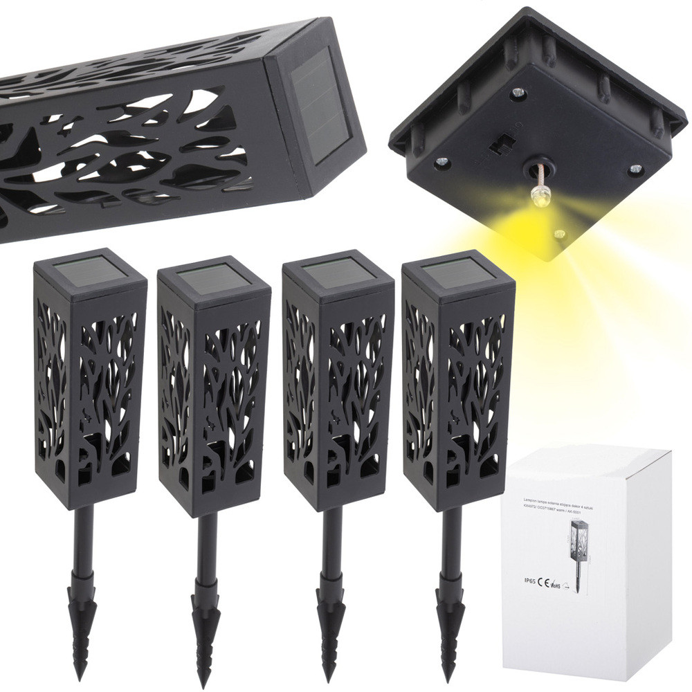 Napelemes kerti lámpa, áttört mintás, lamion LED, alkonykapcsoló, beépíthető, 4 db.