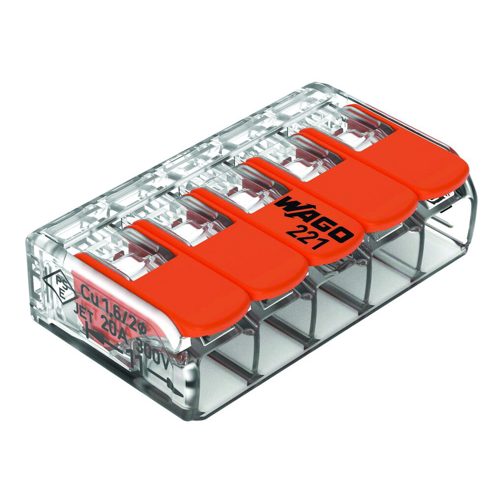 WAGO 221 CONNECTOR, 5 CONDUCTORS 0,5-4 MM2