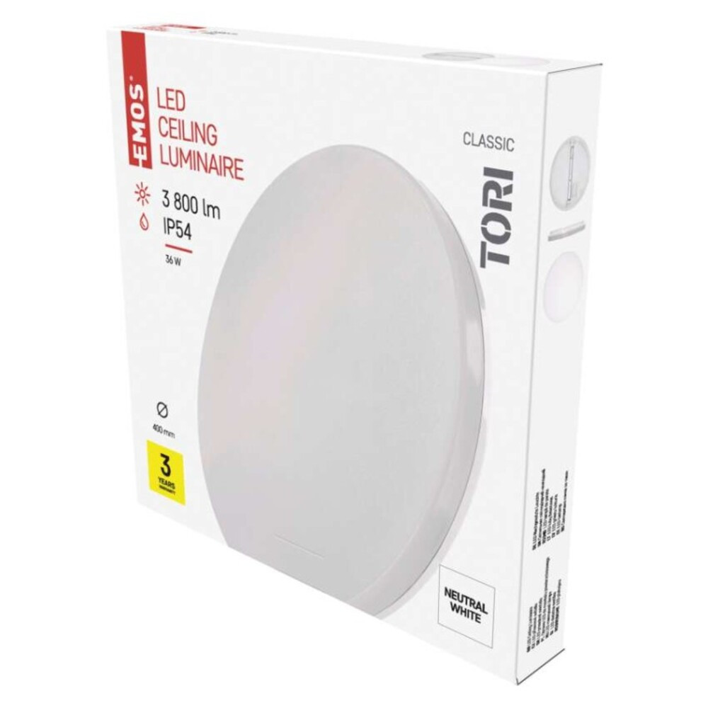 EMOS LED MENNYEZETI LÁMPA TORI 36W NW IP54, 4000K, 3800, 220–240V, CRI> 80, Természetes fehér, ZM4325