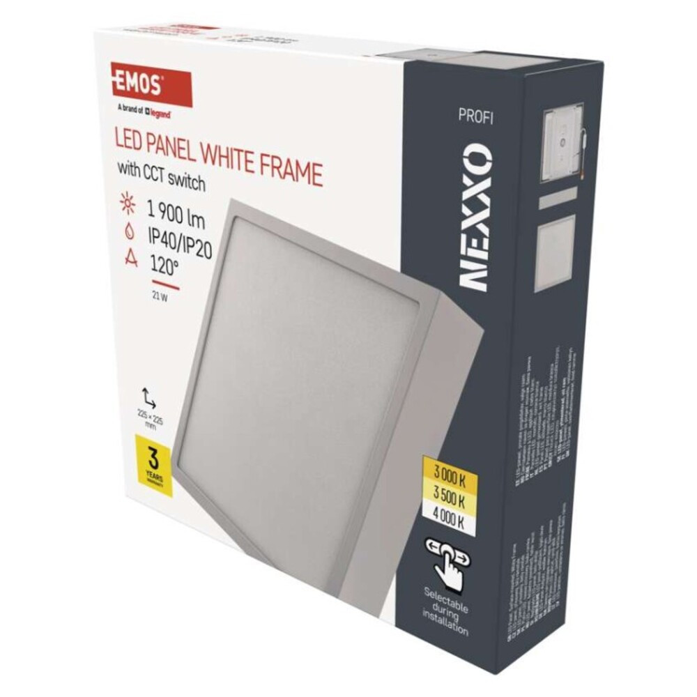 LED felületi lámpatest NEXXO, négyzet, fehér, 21W, CCT, 1900, 220–240V, CRI> 80, IP40/IP20, EMOS, ZM6143