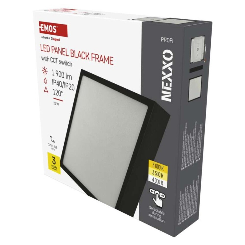 LED felületi lámpatest NEXXO, négyzet, fekete, 21W, CCT, 1900, 220–240V, CRI> 80, IP40/IP20, EMOS, ZM6343