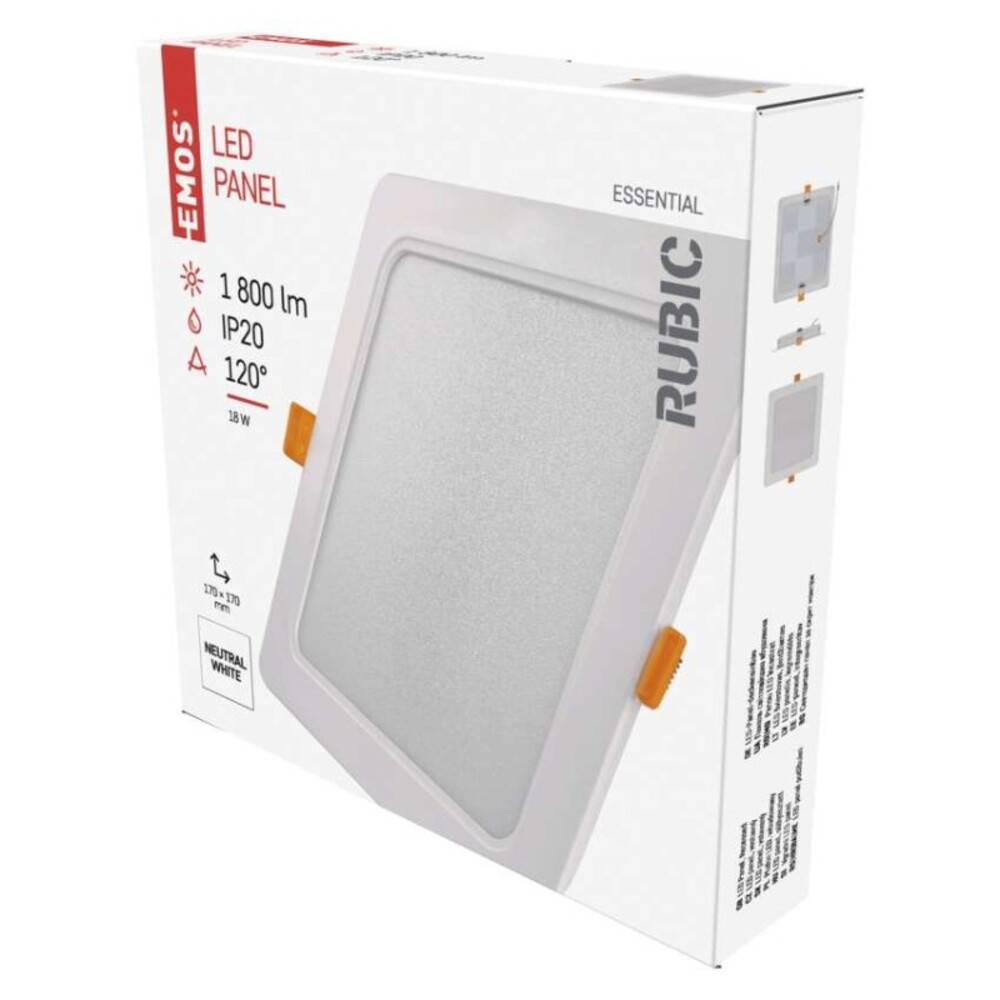 LED süllyesztett lámpatest RUBIC, négyzet, fehér, 18W, természetes fehér, 4000K, 1800, 220–240V, CRI> 80, IP20, EMOS, ZD2442