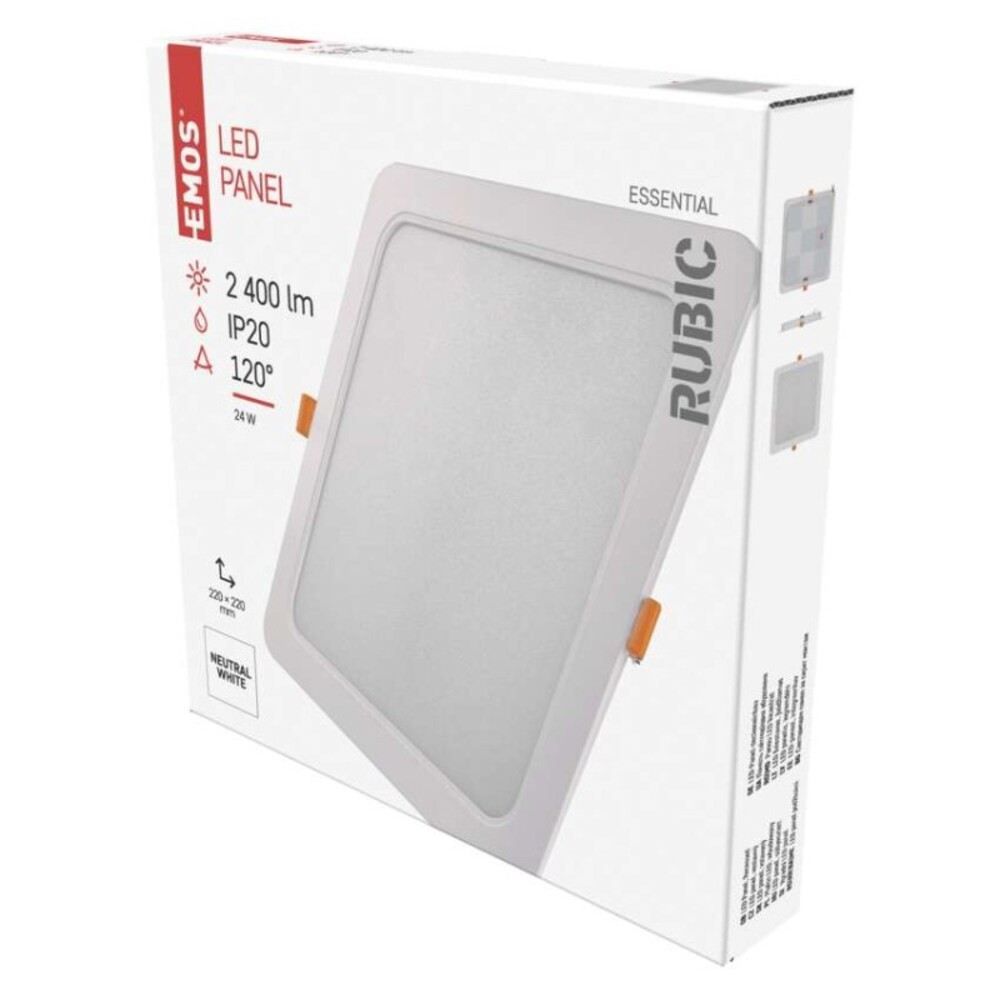 LED süllyesztett lámpatest RUBIC, négyzet, fehér, 24W, természetes fehér, 4000K, 2400, 220–240V, CRI> 80, IP20, EMOS, ZD2452