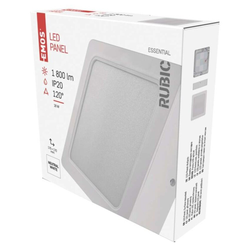 LED felületi lámpatest RUBIC, négyzet, fehér, 18W, természetes fehér, 4000K, 1800, 220–240V, CRI> 80, IP20, EMOS, ZM6442