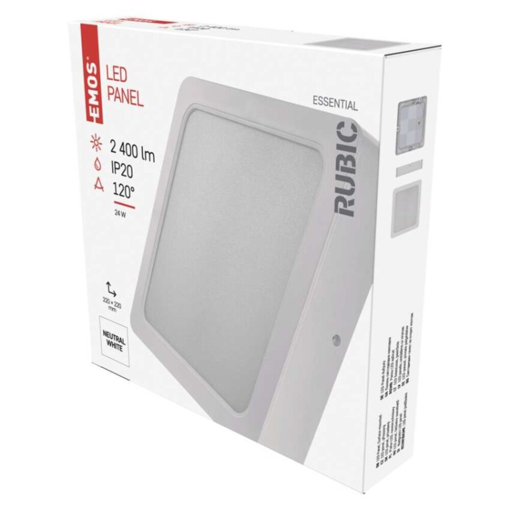 LED felületi lámpatest RUBIC, négyzet, fehér, 24W, természetes fehér, 4000K, 2400, 220–240V, CRI> 80, IP20, EMOS, ZM6452