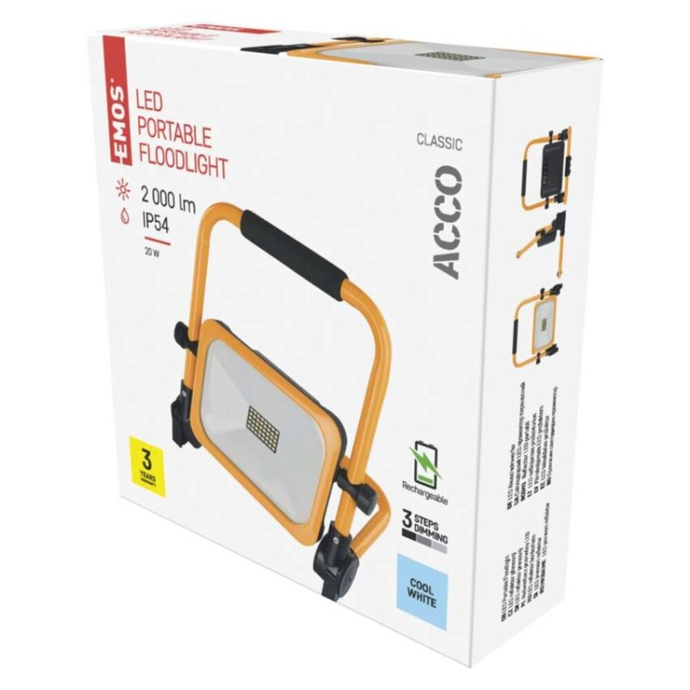 EMOS Profi LED reflektor ACCO 20W 2000lm IP54 hideg fehér, 6500K, 5V DC, CRI> 80, sárga, dimmelhető, ZS2822