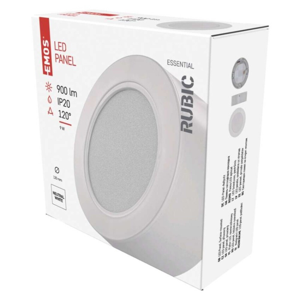 LED felületi lámpatest RUBIC, kerek, fehér, 9W, természetes fehér, 4000K, 900, 220–240V, CRI> 80, IP20, EMOS, ZM5432