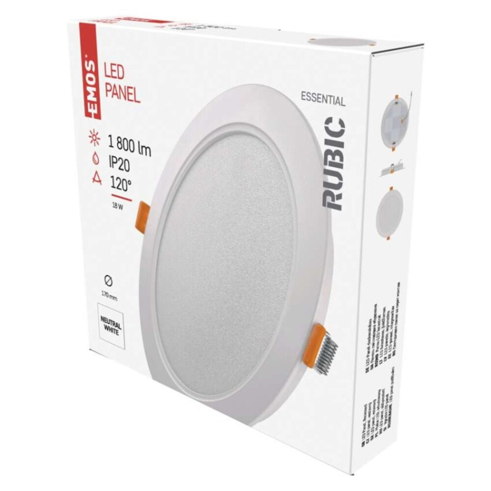 LED süllyesztett lámpatest RUBIC, kerek, fehér, 18W, természetes fehér, 4000K, 1800, 220–240V, CRI> 80, IP20, EMOS, ZD1442