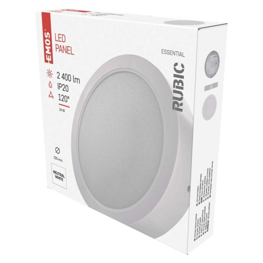 LED felületi lámpatest RUBIC, kerek, fehér, 24W, természetes fehér, 4000K, 2400, 220–240V, CRI> 80, IP20, EMOS, ZM5452