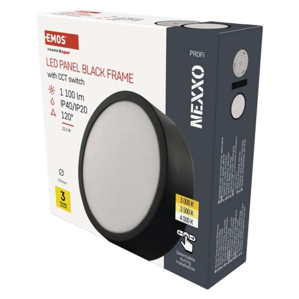 LED felületi lámpatest NEXXO, kerek, fekete, 12,5W, CCT, 1100, 220–240V, CRI> 80, IP40/IP20, EMOS, ZM5333