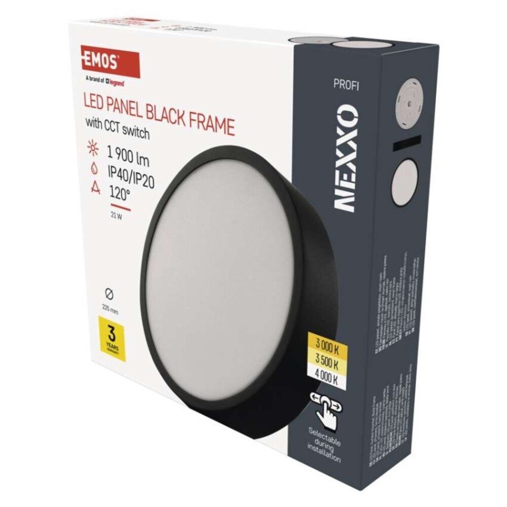 LED felületi lámpatest NEXXO, kerek, fekete, 21W, CCT, 1900, 220–240V, CRI> 80, IP40/IP20, EMOS, ZM5343