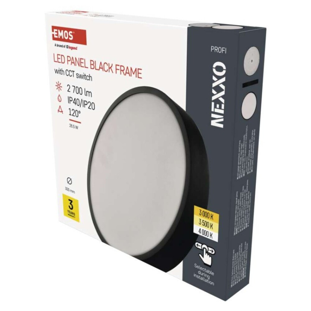 LED felületi lámpatest NEXXO, kerek, fekete, 28,5W, CCT, 2700, 220–240V, CRI> 80, IP40/IP20, EMOS, ZM5353