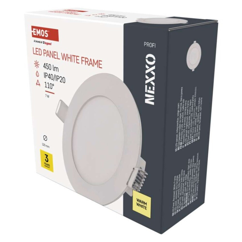 LED süllyesztett lámpatest NEXXO, kerek, fehér, 7W, meleg fehér, 3000K, 450, 220–240V, CRI> 82, IP40/IP20, EMOS, ZD1124