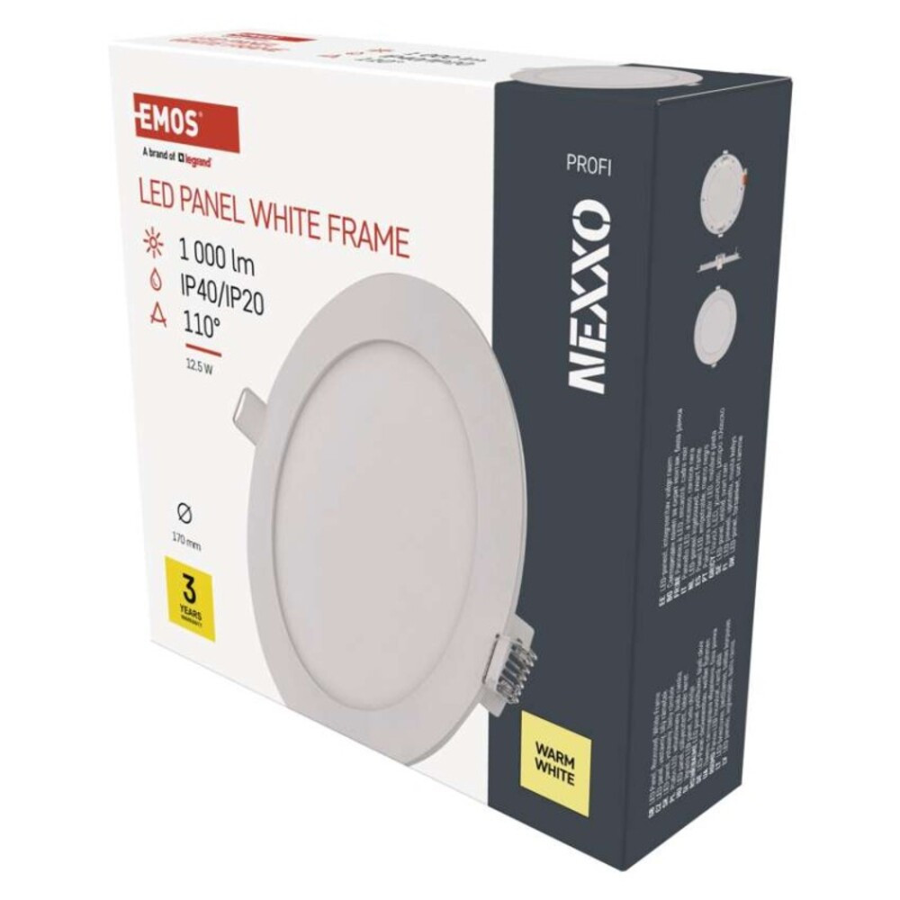 LED süllyesztett lámpatest NEXXO, kerek, fehér, 12W, meleg fehér, 3000K, 1000, 220–240V, CRI> 82, IP40/IP20, EMOS, ZD1134