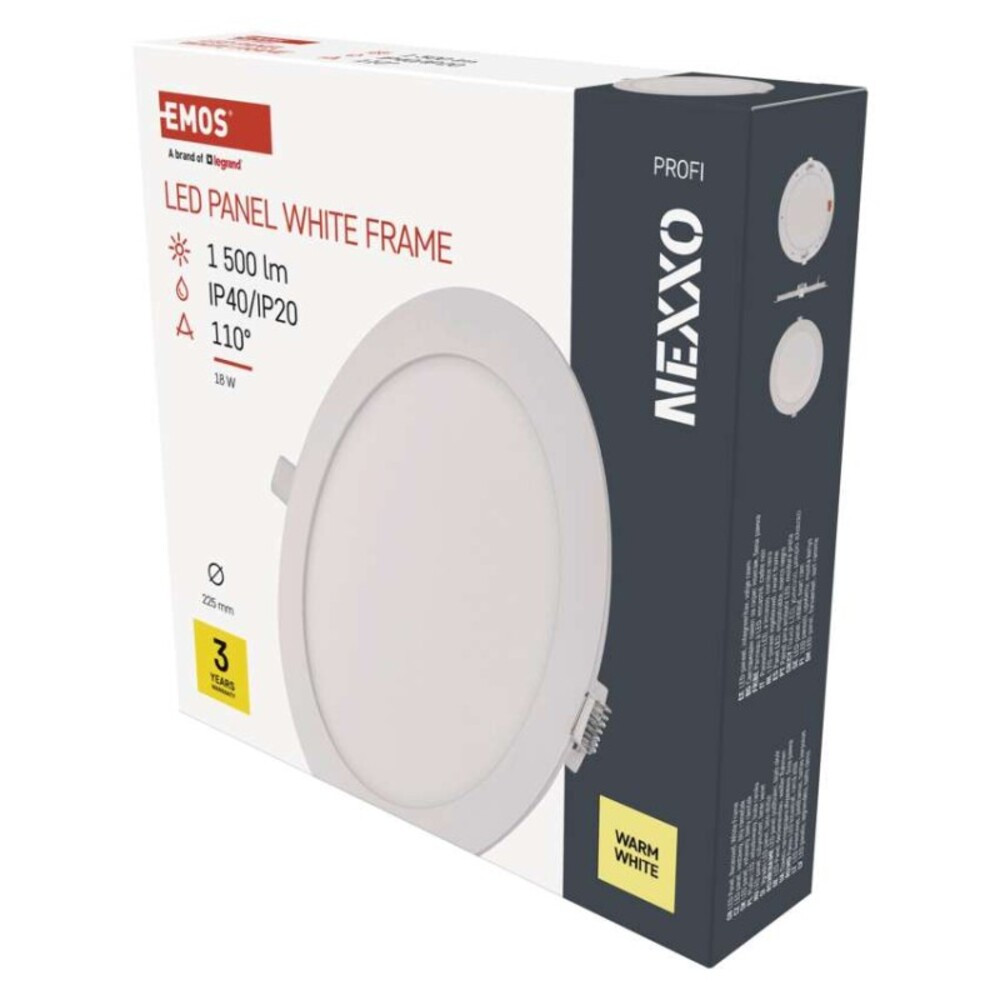 LED süllyesztett lámpatest NEXXO, kerek, fehér, 18W, meleg fehér, 3000K, 1500, 220–240V, CRI> 82, IP40/IP20, EMOS, ZD1144