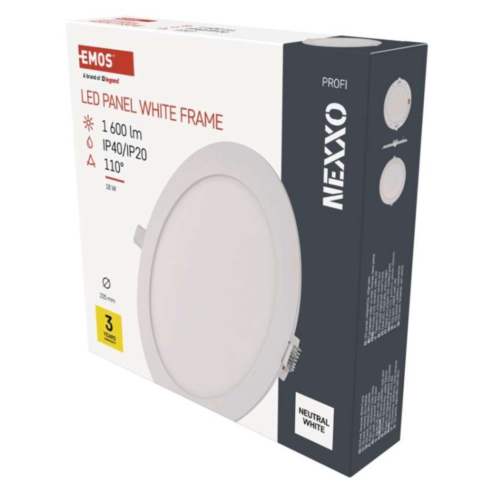 LED süllyesztett lámpatest NEXXO, kerek, fehér, 18W, természetes fehér, 4000K, 1600, 220–240V, CRI> 82, IP40/IP20, EMOS, ZD1145