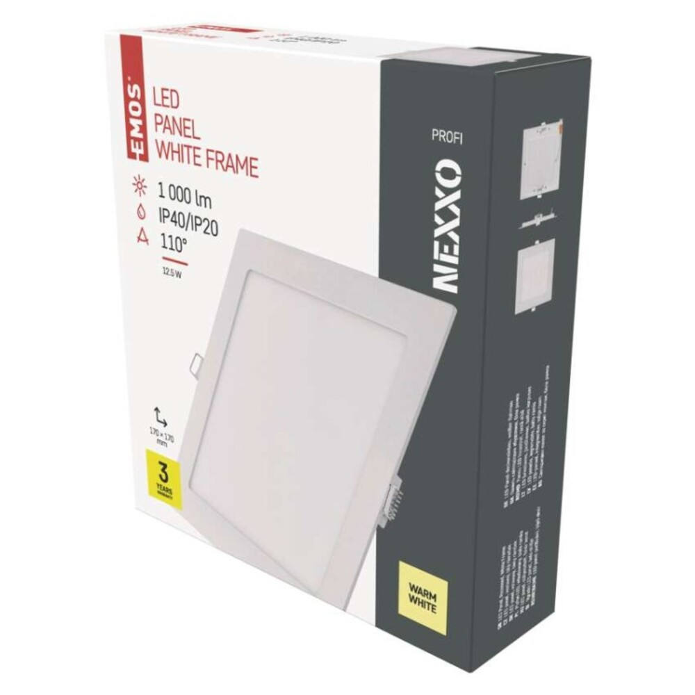 LED süllyesztett lámpatest NEXXO, négyzet, fehér, 12W, meleg fehér, 3000K, 1000, 220–240V, CRI> 82, IP40/IP20, EMOS, ZD2134