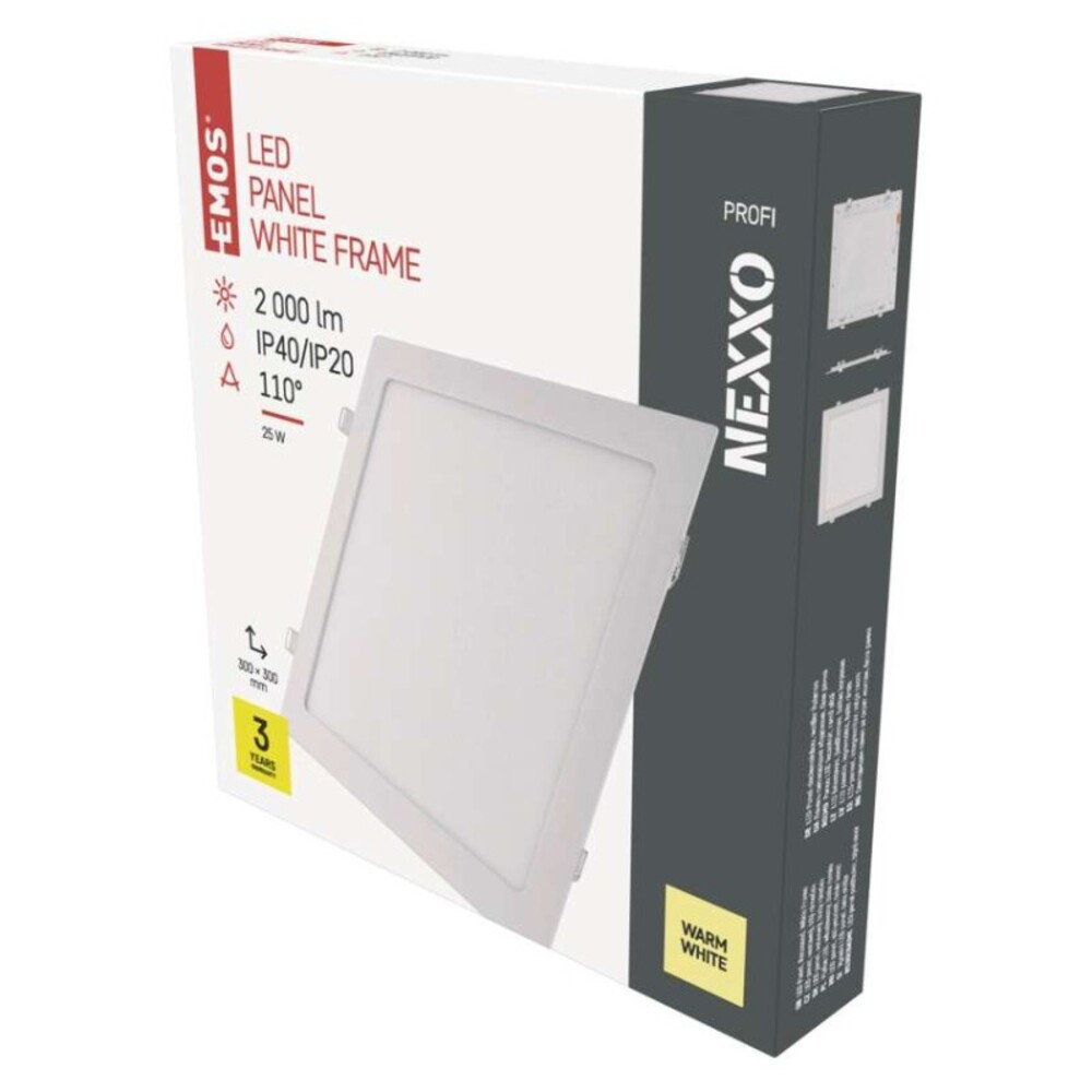 LED süllyesztett lámpatest NEXXO, négyzet, fehér, 24W, meleg fehér, 3000K, 2000, 220–240V, CRI> 82, IP40/IP20, EMOS, ZD2154