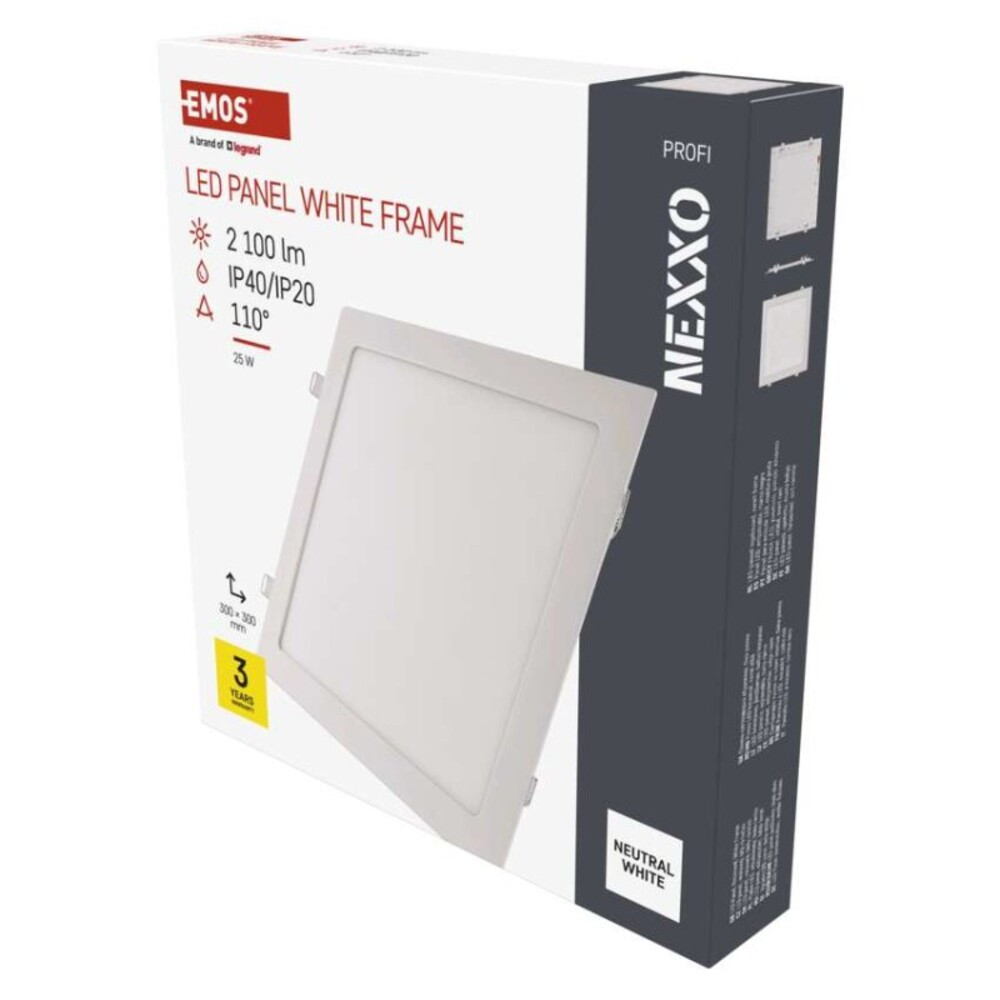 LED süllyesztett lámpatest NEXXO, négyzet, fehér, 24W, természetes fehér, 4000K, 2100, 220–240V, CRI> 82, IP40/IP20, EMOS, ZD2155
