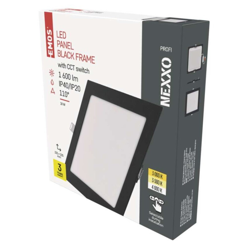 LED süllyesztett lámpatest NEXXO, négyzet, fekete, 18W, CCT, 1600, 220–240V, CRI> 82, IP40/IP20, EMOS, ZD2343